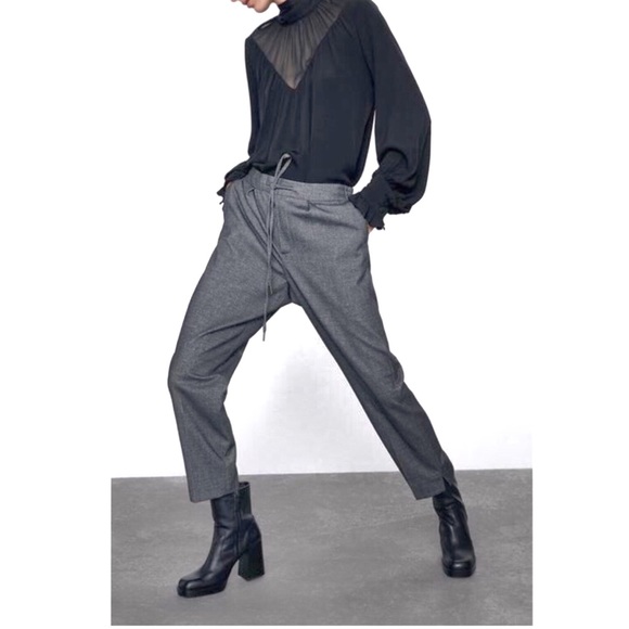 Zara Pants - Zara NWT The Easy Pant Houndstooth Drawstring Trousers with Split Hems 4 36